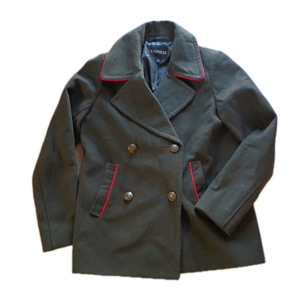 Express Military Pea Coat Sz S Army Green Grunge‎ Hipster Steampunk Punk London